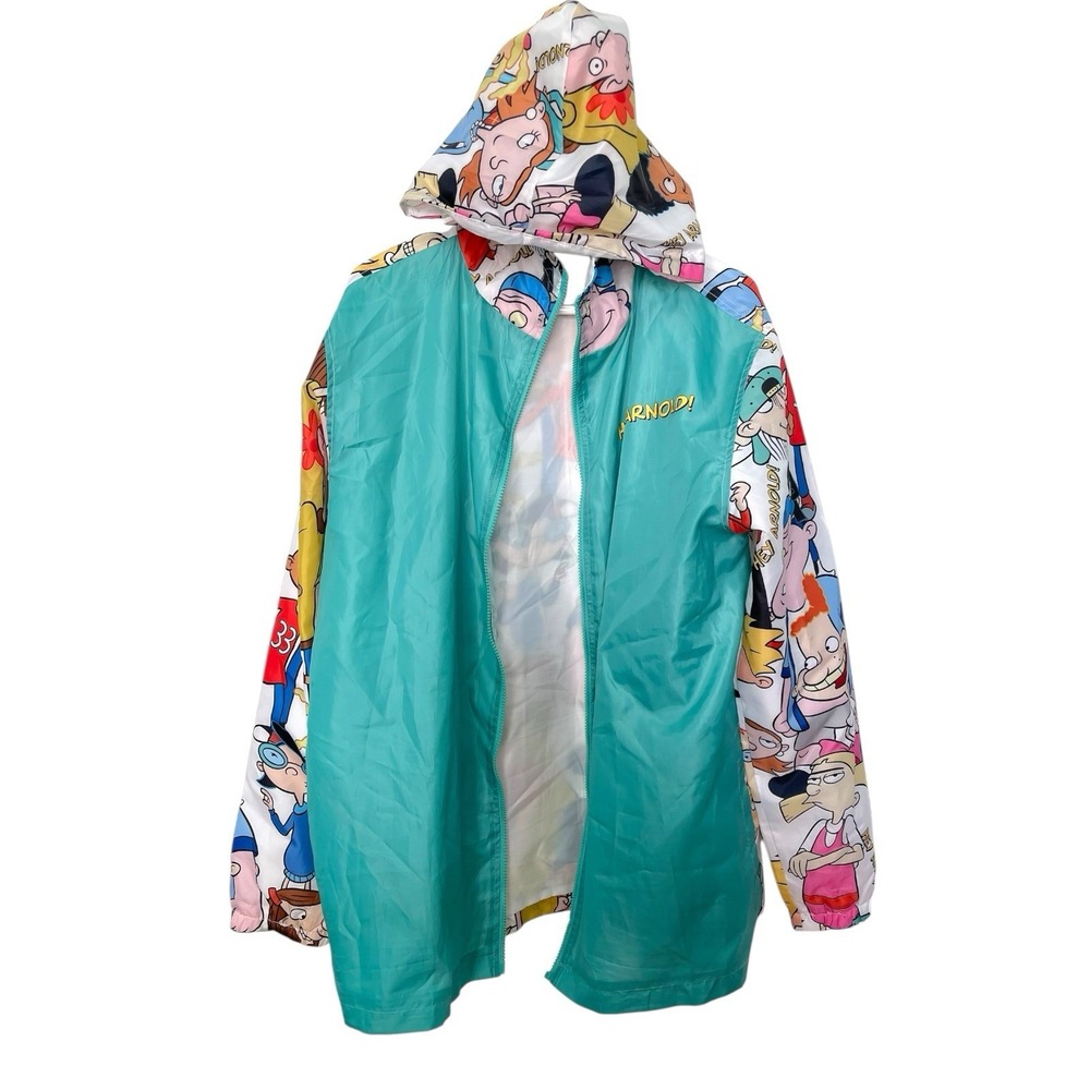 Nickelodeon Large Teal Hey Arnold Windbreaker Jacket 90s Cartoon Retro Y2K